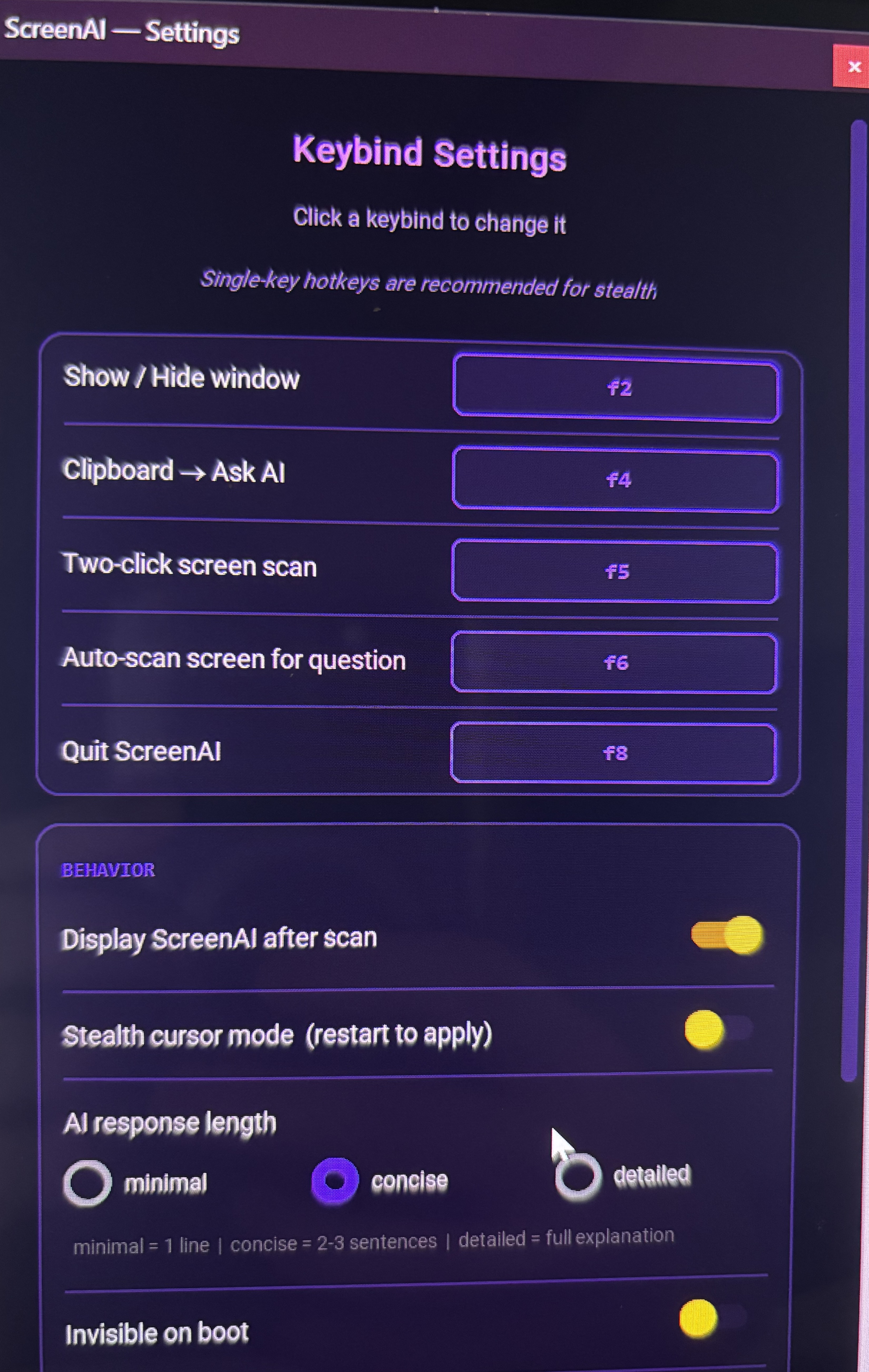 Keybind settings