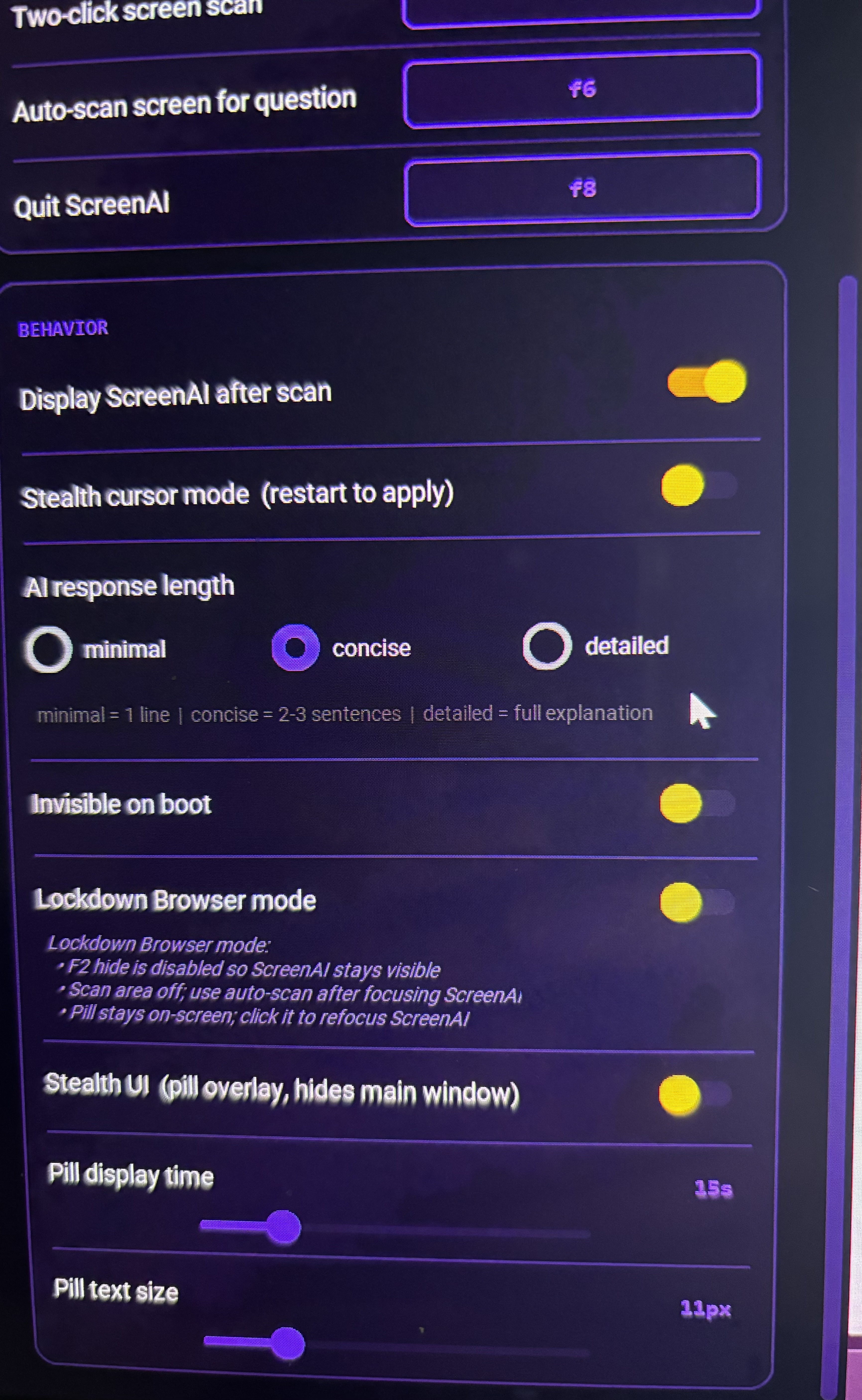 Behavior settings